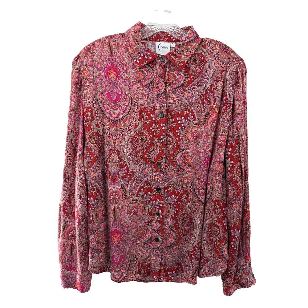 Finley Women's Collared Button Up Paisley Blouse Size Medium